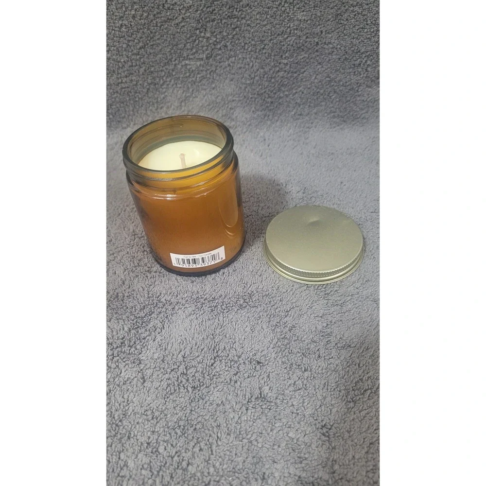 Fall for Me 7oz Scented Candle Amber Glass Jar with Lid Single Wick Home Decor